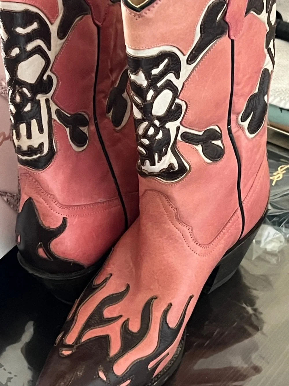 RARE CORRAL Ghost Rider Skull /Flames PINK Western Cowboy/girl boots - Picture 3 of 15